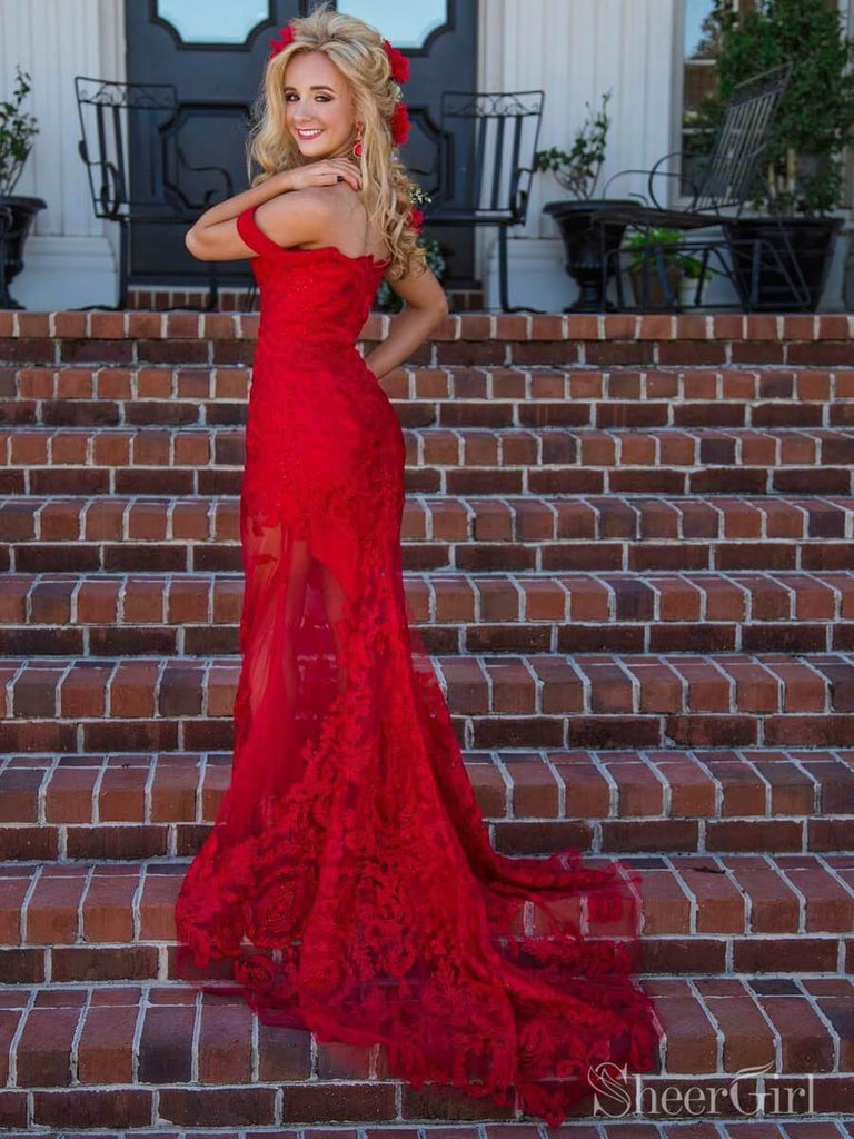 Red Sequin Feather High Neck Long Train Prom Dress - Xdressy