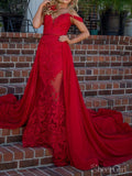 Red Detachable Train Prom Dresses Lace Formal Dresses ARD2138-SheerGirl