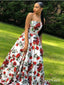 Red Floral Prom Dresses Satin Strapless Plus Size Long Prom Dresses Cheap APD3448