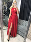 Red Halter Neckline Front Open Sexy Party Dress Sparkly High Slit Long Prom Dress ARD2547