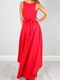 Red High Low Prom Dresses with Sash Sleeveless V Neck Cheap Formal Dresses ARD1511-SheerGirl