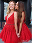 Červené krajkové nášivky Homecoming šaty tylové výstřih do V Krátké plesové šaty ARD1473 