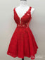 Red Lace Beaded Homecoming Dresses V Neck Short A Line Skater Hoco Dress APD3483