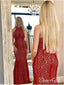 Red Mermaid Lace Prom Dresses High Neck Trumpet Formal Evening Dress APD3359