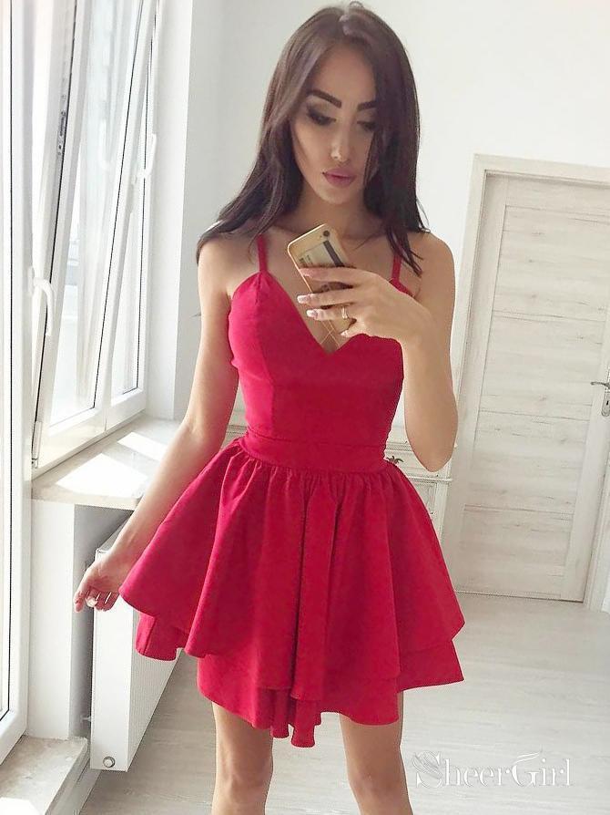 Beautiful A Line Spaghetti Straps Sweetheart Red Tulle Prom Dresses wi –  Rjerdress