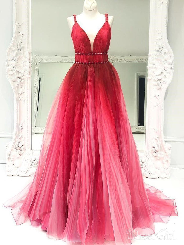 Red Ombre Prom Dresses V Neck Long Tulle Prom Dress for Junior ARD2137 Red Ombre Prom Dresses V Neck Long Tulle Prom Dress for Junior ARD2137