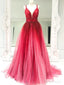 Red Ombre Prom Dresses V Neck Long Tulle Prom Dress for Junior ARD2137