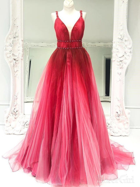 strapless open back dress Red Ombre Prom Dresses V Neck Long Tulle Prom Dress for Junior ARD2137 –  SheerGirl