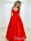 Červené saténové dlouhé plesové šaty společenské společenské šaty se sladkým výstřihem ARD2536 
