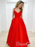 Red Satin Long Prom Dresses Sweet-Heart Neckline Ball Gown Formal Dress ARD2536-SheerGirl