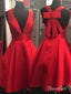 Red Short Cheap Homecoming Dresses Bow V Neck Cute Homecoming Dresses ARD1126