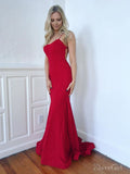Red Spaghetti Strap Mermaid Prom Dresses Beaded Formal Dress ARD2311-SheerGirl