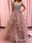 Rhinestones Bodice Multi Layered Bottom Classic Prom Dresses Rose Pink Tulle Party Dresses ARD2477