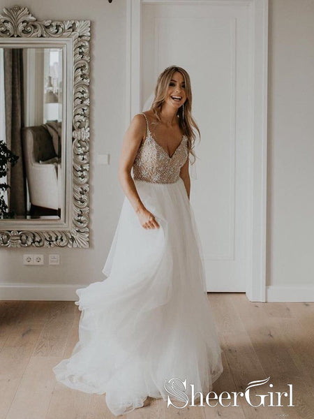 Rhinestones Spahetti Straps Full Beaded Bodice Wedding Dress with Sequin Net Wedding Dress AWD1661 Rhinestones Spahetti Straps Full Beaded Bodice Wedding Dress with Sequin Net Wedding Dress AWD1661