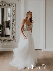 Rhinestones Spahetti Straps Full Beaded Bodice Wedding Dress
