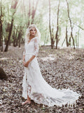 Risqué Mermaid Gown with Unlined Sleeves Wedding Dress Front Slit Ivory Lace Bridal dress AWD1636-SheerGirl
