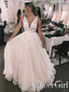Romántico escote en V profundo vestido de novia con apliques forales vestido de novia AWD1698 
