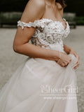 Romantic Tulle & Blossom Net A-line Gown with Lace Straps Sweep Train Wedding Dress AWD1800-SheerGirl