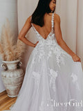 Romantic V Neckline Backless Wedding Dress Appliqued Ball Gown Bridal Gown AWD1707-SheerGirl