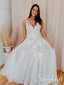 Romantické svatební šaty s výstřihem do V a na zádech Aplikované společenské šaty Svatební šaty AWD1707 