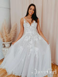 Romantic V Neckline Backless Wedding Dress Appliqued Ball Gown Bridal Gown AWD1707-SheerGirl
