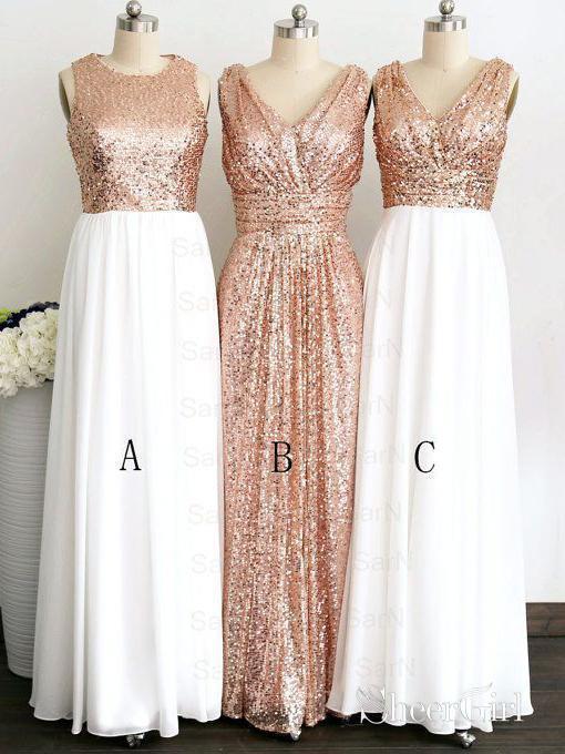 Rose Gold Cheap Prom Dresses V Neck Long Mismatched Bridesmaid Dresses PB10021-SheerGirl