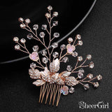 Rose Gold Crystal Sprig Bridal Comb & Hairpins ACC1154-SheerGirl