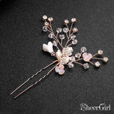 Rose Gold Crystal Sprig Bridal Comb & Hairpins ACC1154-SheerGirl