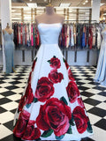 Rose Red Floral Long Prom Dresses with Pockets Strapless Prom Gown ARD1955-SheerGirl