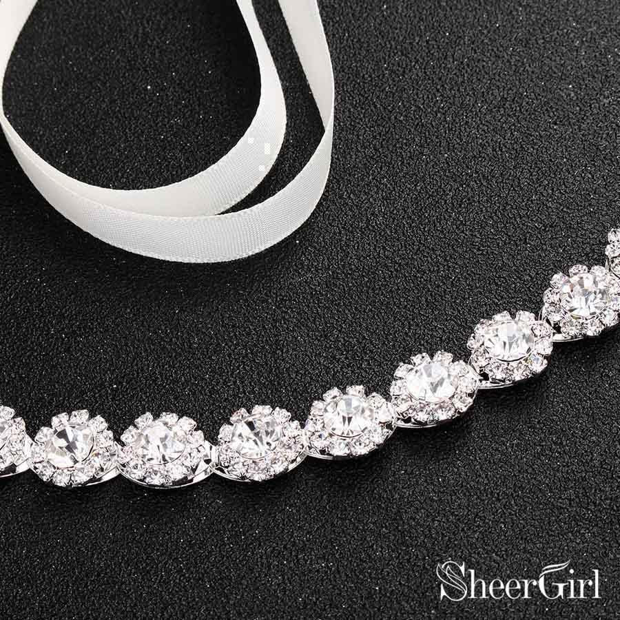 Rose Rose Silver Crystal Bridal Sashes ACC1151-SheerGirl