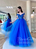 Royal Blue A Line Ball Gown Prom Dress Appliqued Long Sleeves Party Dress ARD2880-SheerGirl