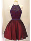 Royal Blue Beaded Halter Homecoming Dresses Backless Short Prom Dress apd1621