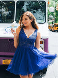 Royal Blue Beaded Mini Homecoming Dresses Lace Top Backless Summer Dress ARD1554-SheerGirl