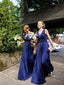 Vestidos de dama de honor azul real vestidos de dama de honor modestos simples plisados ​​largos ARD1142 
