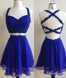 Royal Blue Chiffon 2 Pieces Homecoming Dresses Sexy Backless Short Prom Dresses,apd2496-SheerGirl