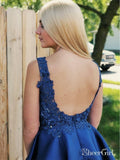Royal Blue Lace Applique Homecoming Dresses Backless Short Prom Dress ARD1697-SheerGirl