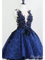 Královské modré krajkové krátké plesové šaty Vintage šaty pro návrat domů ARD1933 