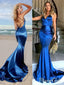 Royal Blue Long Mermaid Prom Dresses 2019 Backless Gold Pageant Dress APD3253