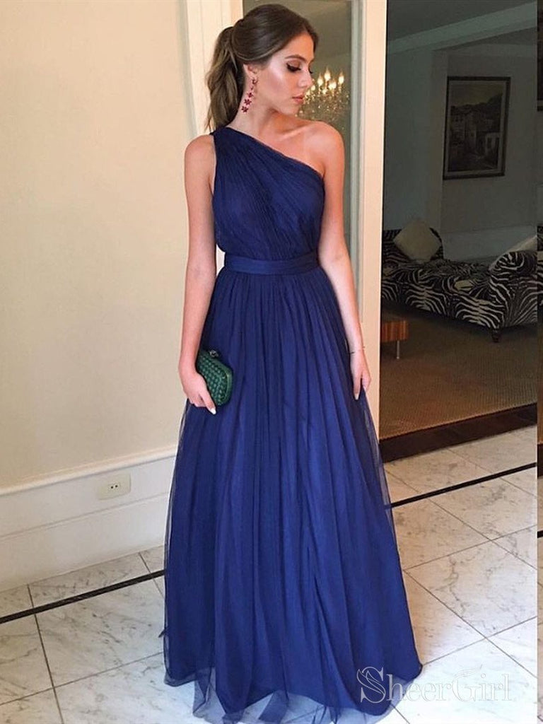 Royal Blue Long Prom Dresses One Shoulder Bridesmaid Dress ARD2083-SheerGirl