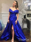Vestidos de fiesta con hombros descubiertos en azul real y vestido formal vintage de talla grande con abertura APD3273 