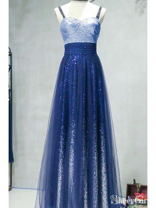 Royal Blue Ombre Sparkly Prom Dresses Celebrity Style Formal Dresses A ...