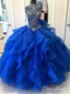 Royal Blue Organza High Neck Quinceanera Šaty Burgundské plesové šaty APD2860 