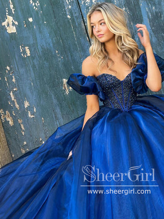 Royal Blue Organza Princess Dress with Beading Bodice Ball Gown Prom Dress ARD2883-SheerGirl