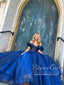 Královské modré organzové princeznovské šaty s korálkovým živůtkem Společenské šaty na ples ARD2883
