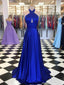 Královské modré plesové šaty s kulatým výstřihem Dlouhé společenské šaty ARD2332