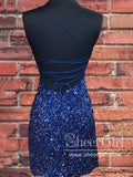 Royal Blue Sequins Short Prom Dress Backless Sparkly Homecoming Dress ARD2832-SheerGirl