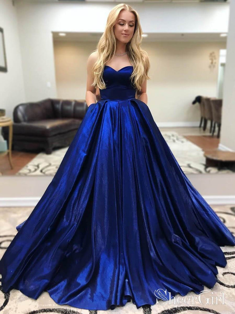 Simple Royal Blue A Line Split Prom Dress,WP295 – winkbridal