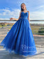 Royal Blue Třpytivé tylové plesové šaty Lesklé plesové šaty Korzet Dlouhé plesové šaty na zádech ARD2889 