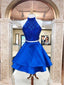 Královské modré dvoudílné šaty pro návrat domů s otevřenými zády korálkové krátké plesové šaty ARD1712 
