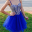 Vestidos HOCO de tul azul real con tirantes finos con cuentas y escote en forma de corazón, apd1538 